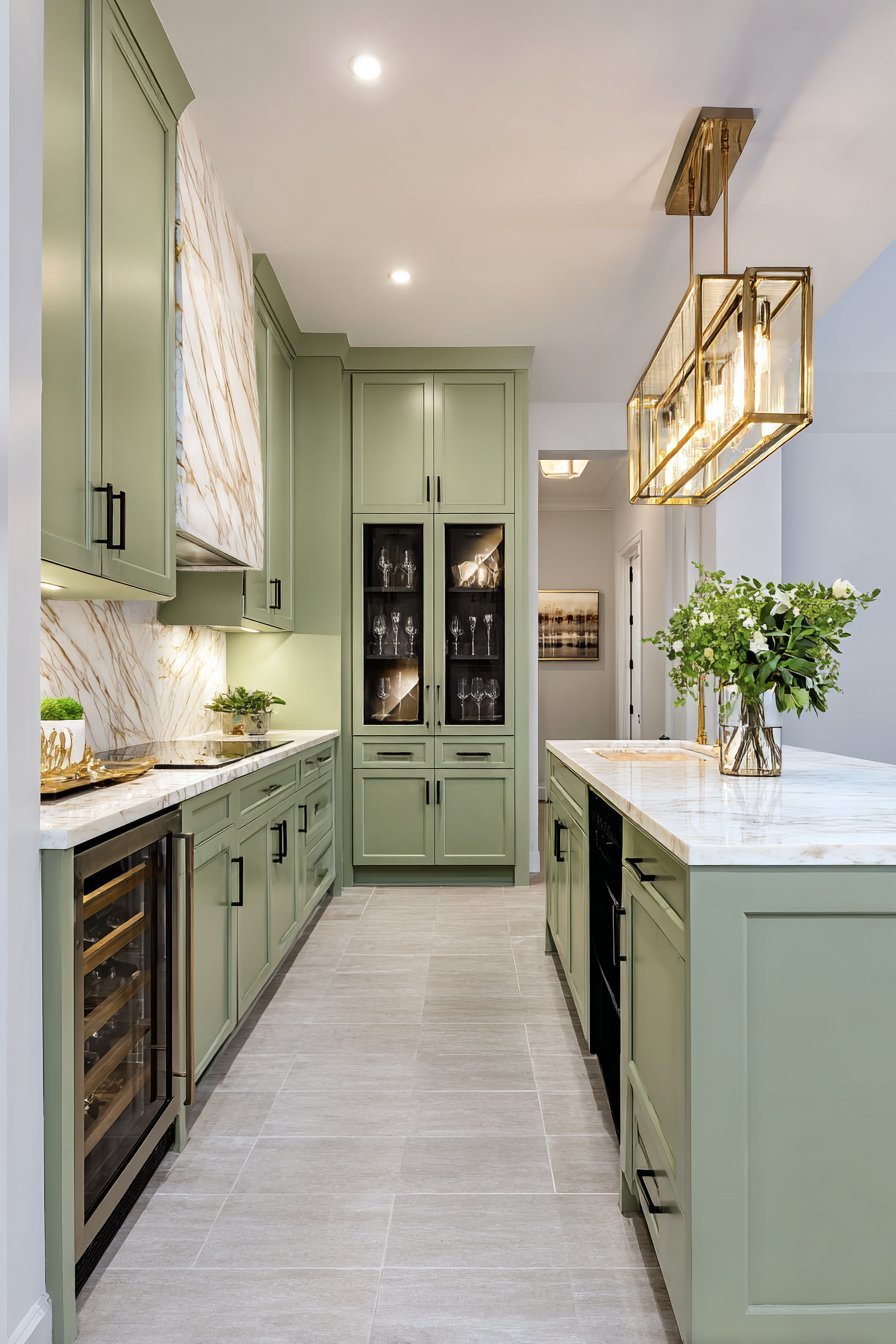 Contemporary Eucalyptus Kitchen with Gold Veining