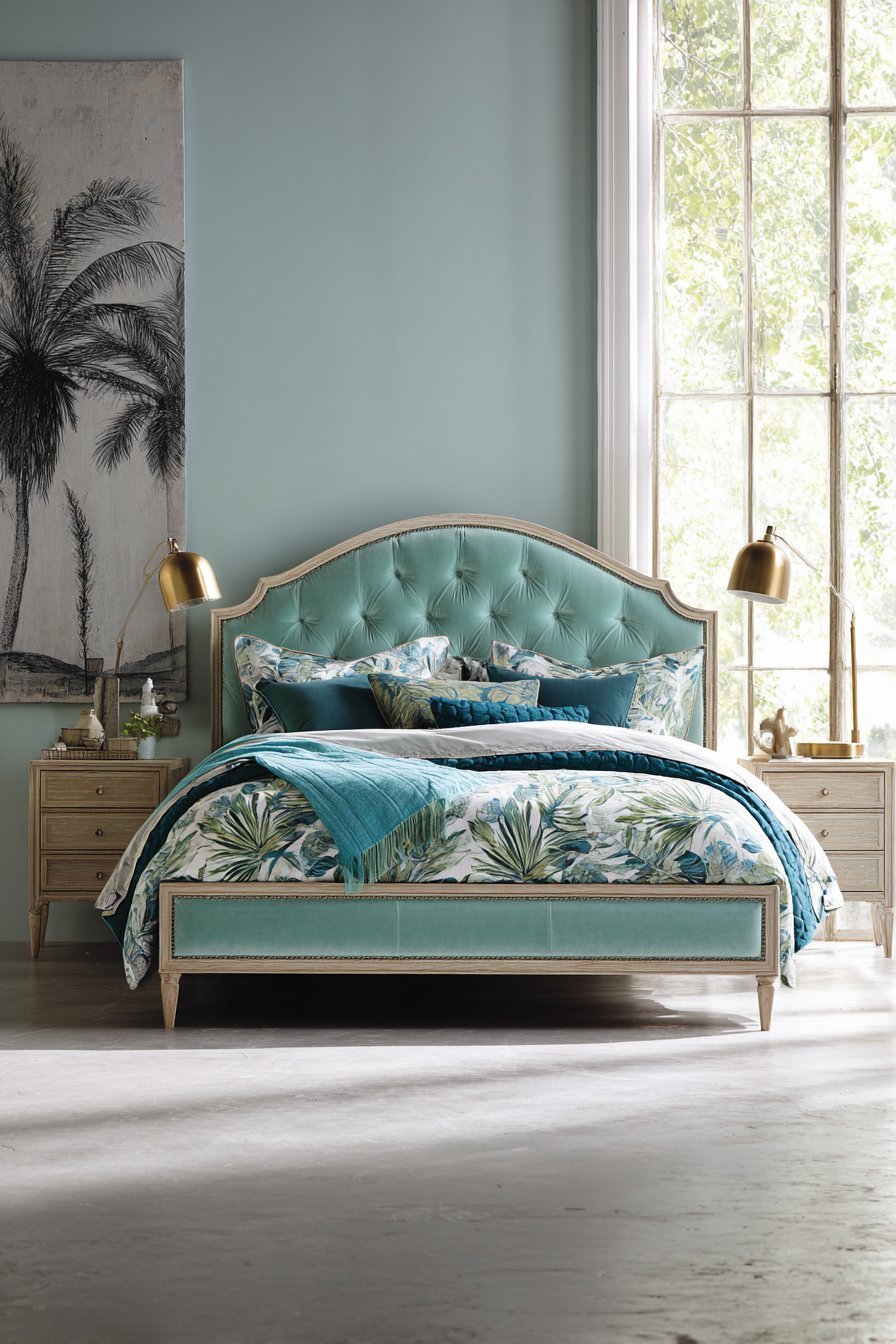 Teal Velvet Headboard Statement Design