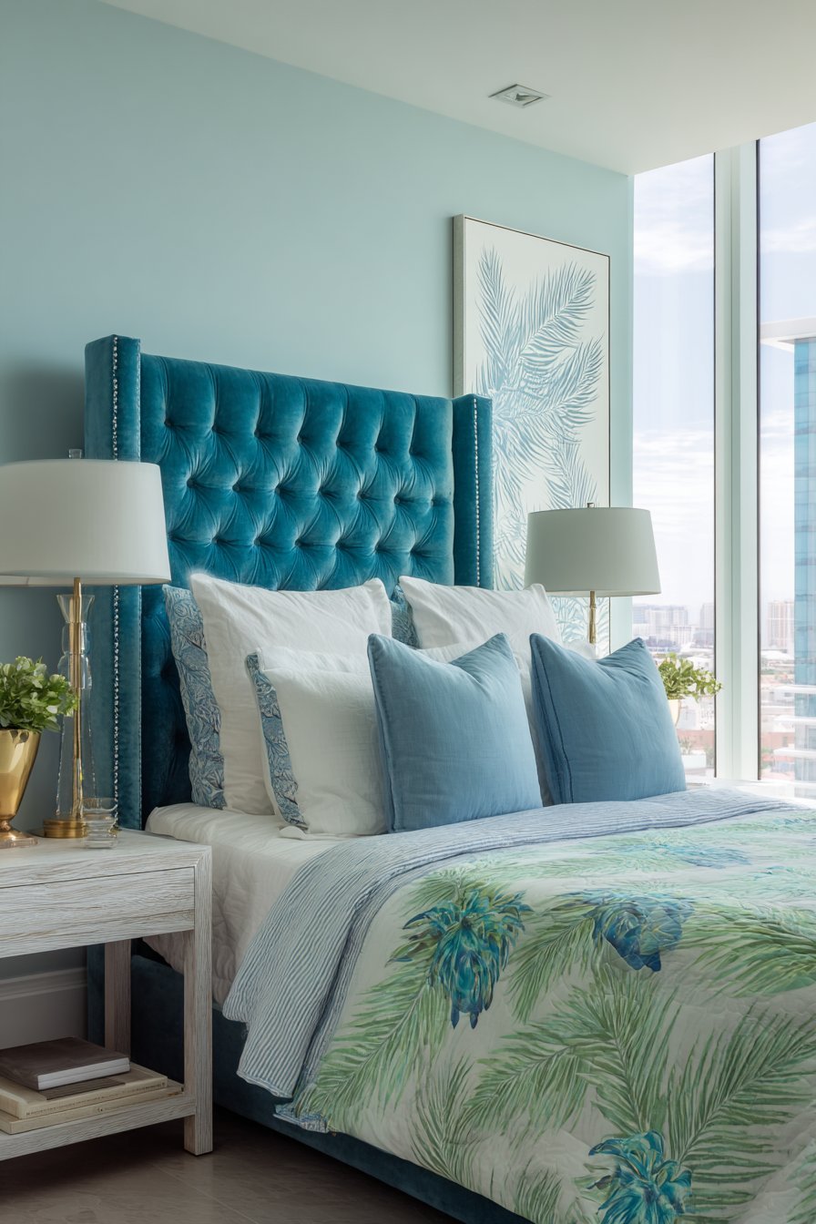 Teal Velvet Headboard Statement Design