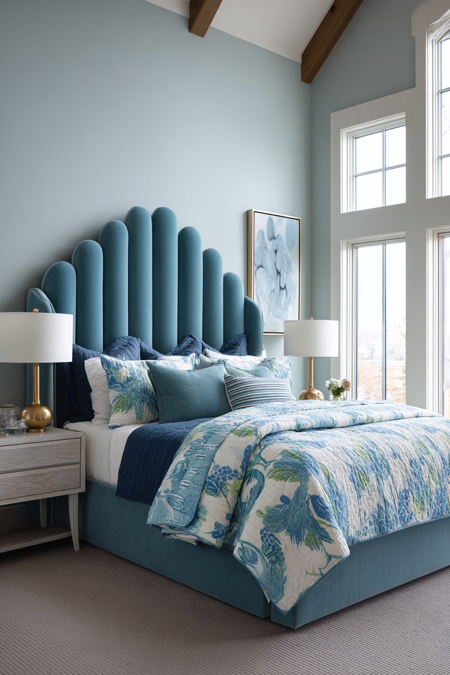 Teal Velvet Headboard Statement Design