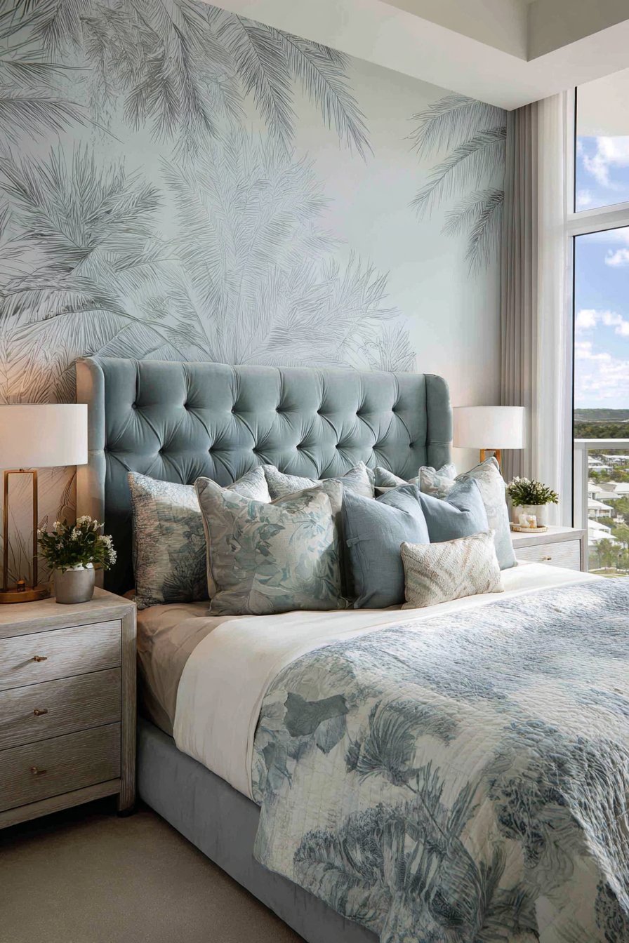 Teal Velvet Headboard Statement Design