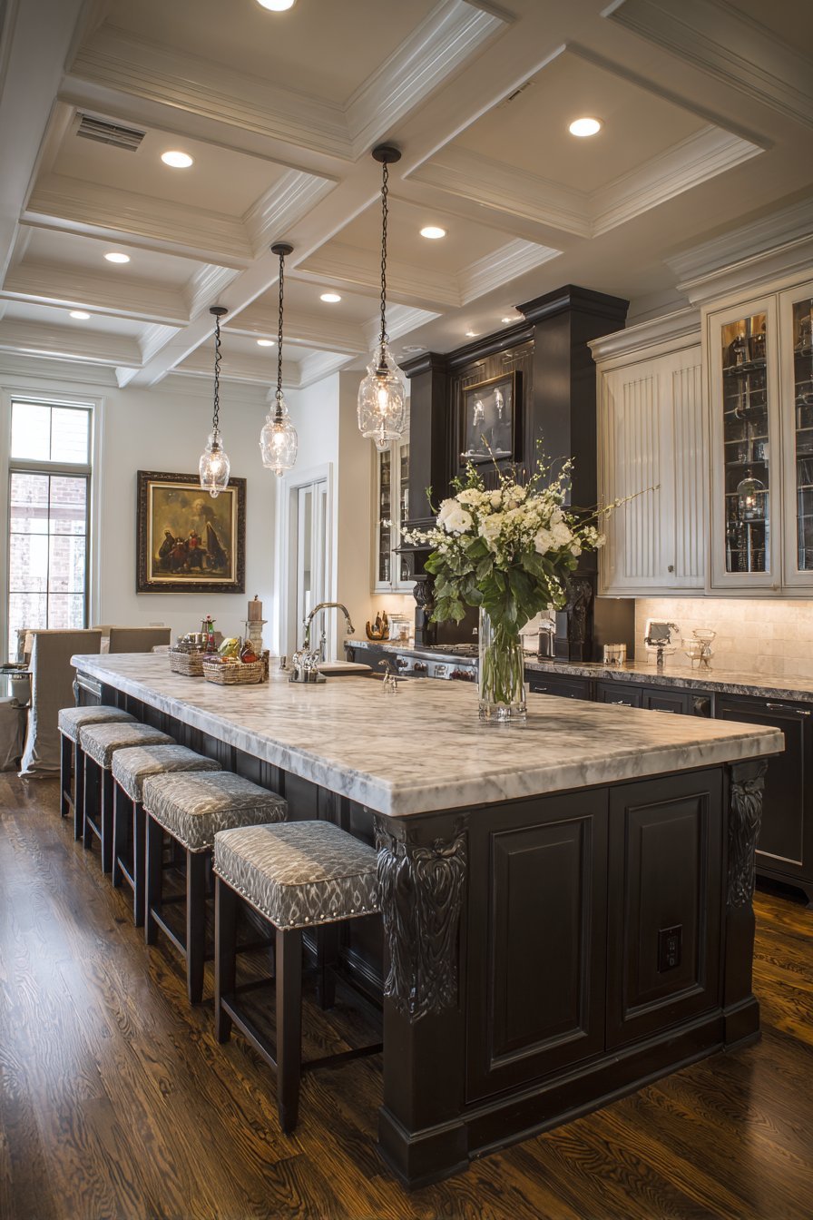 Traditional Kitchen Peninsula with Architectural Details