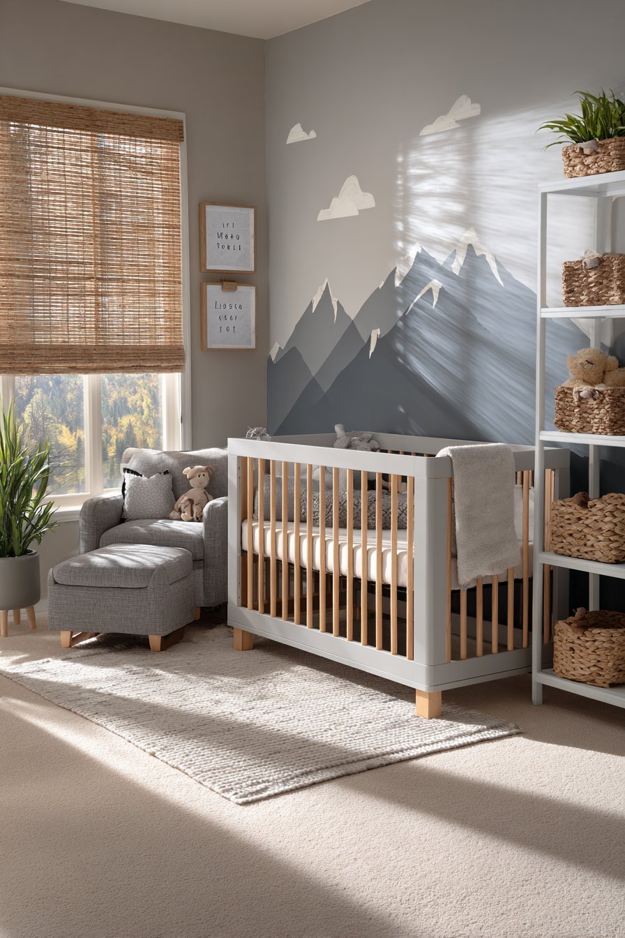 Playful Mountain Mural Accent Wall