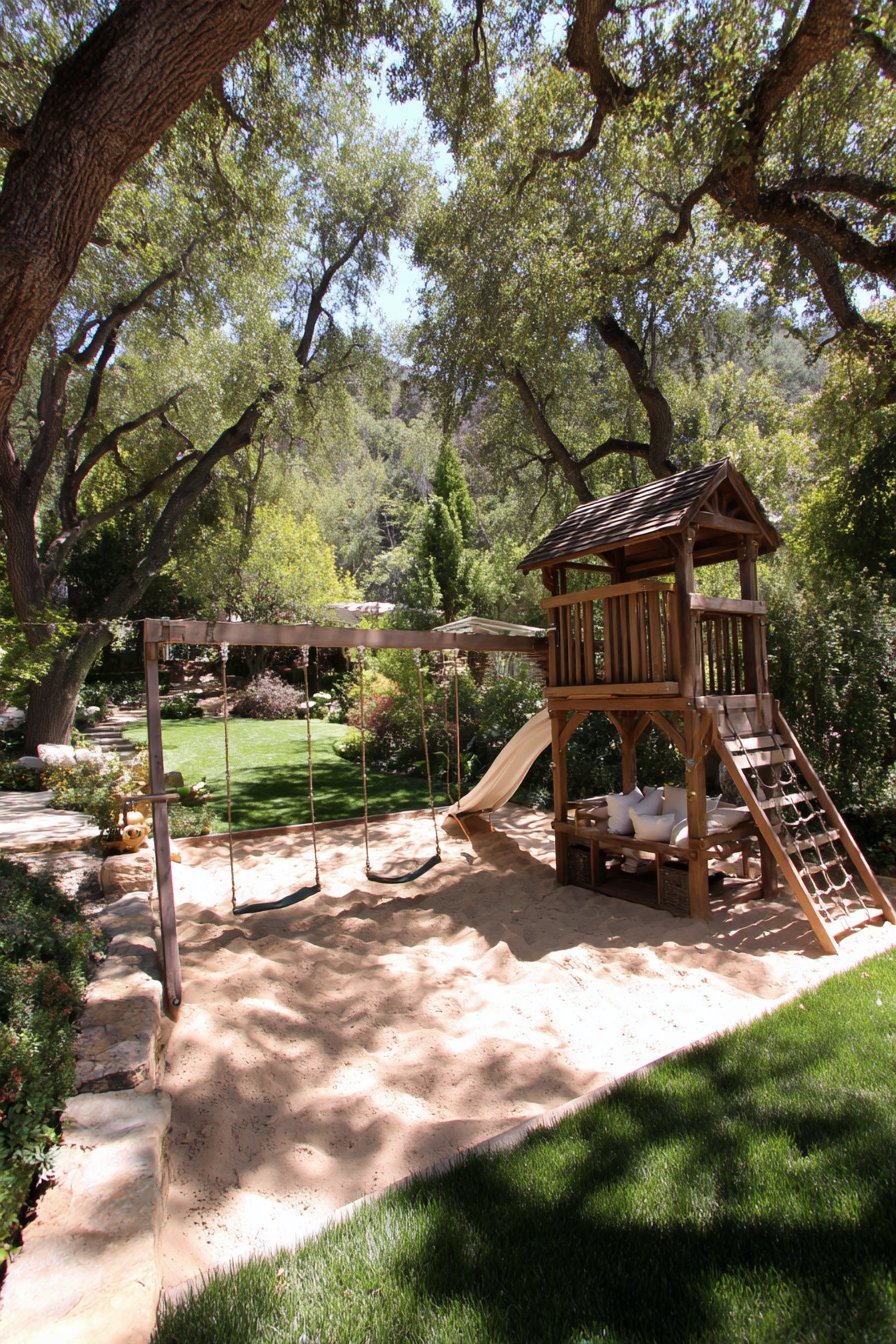 Natural Wood Play Area with Safety Surfacing