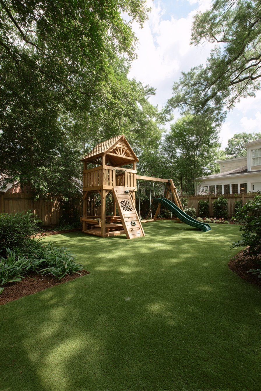 Natural Wood Play Area with Safety Surfacing