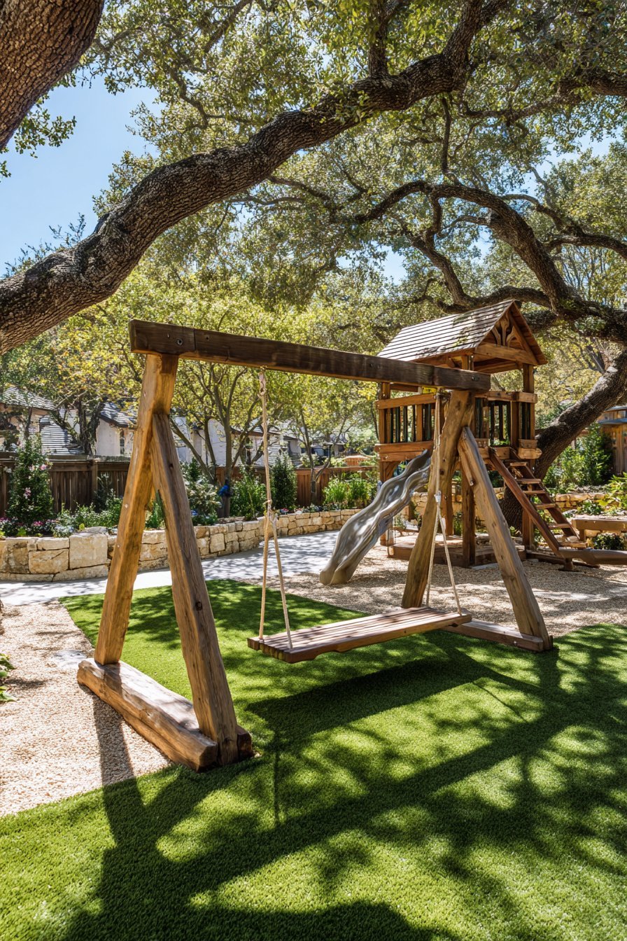 Natural Wood Play Area with Safety Surfacing