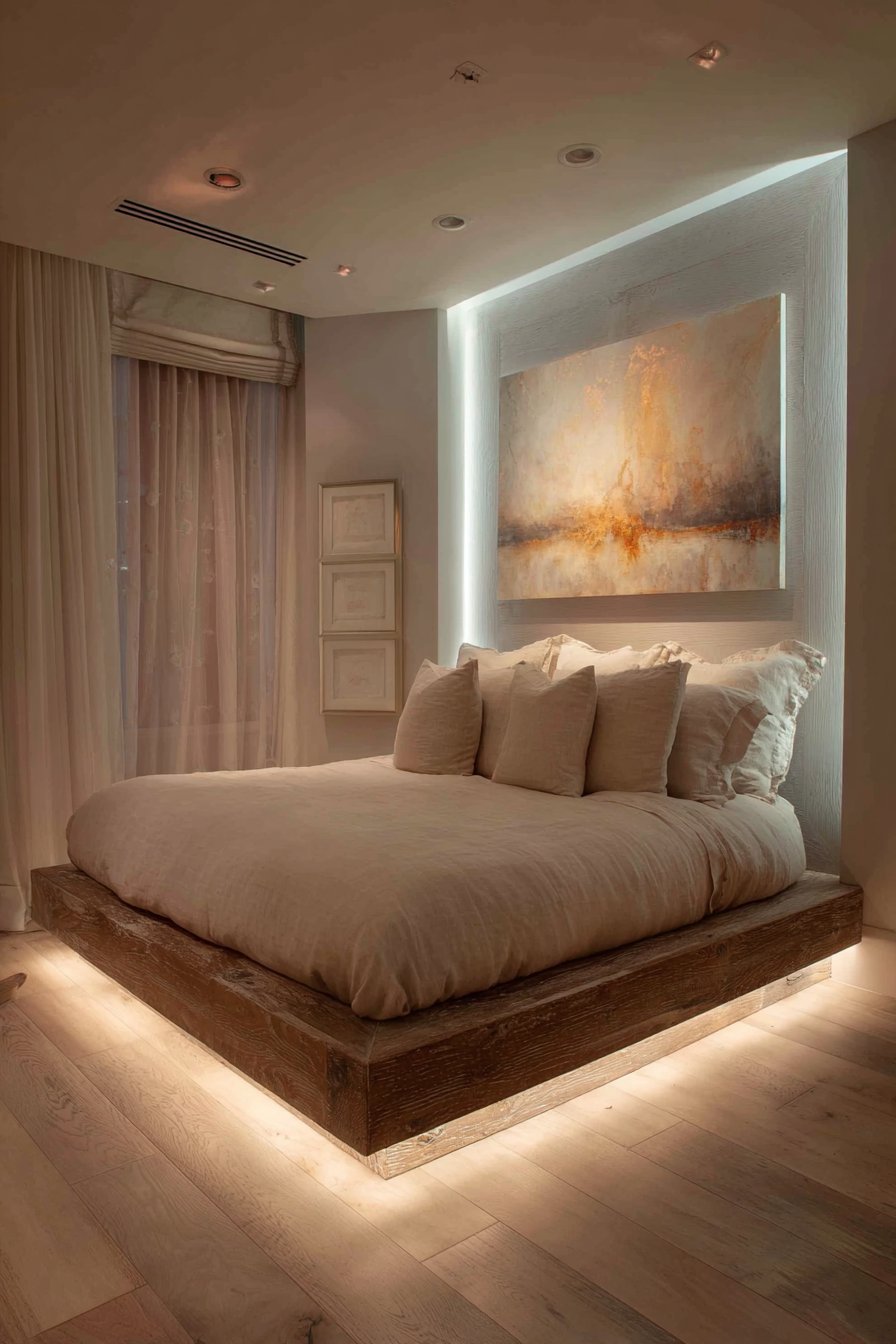 Floating Bed with Ambient Under-Lighting