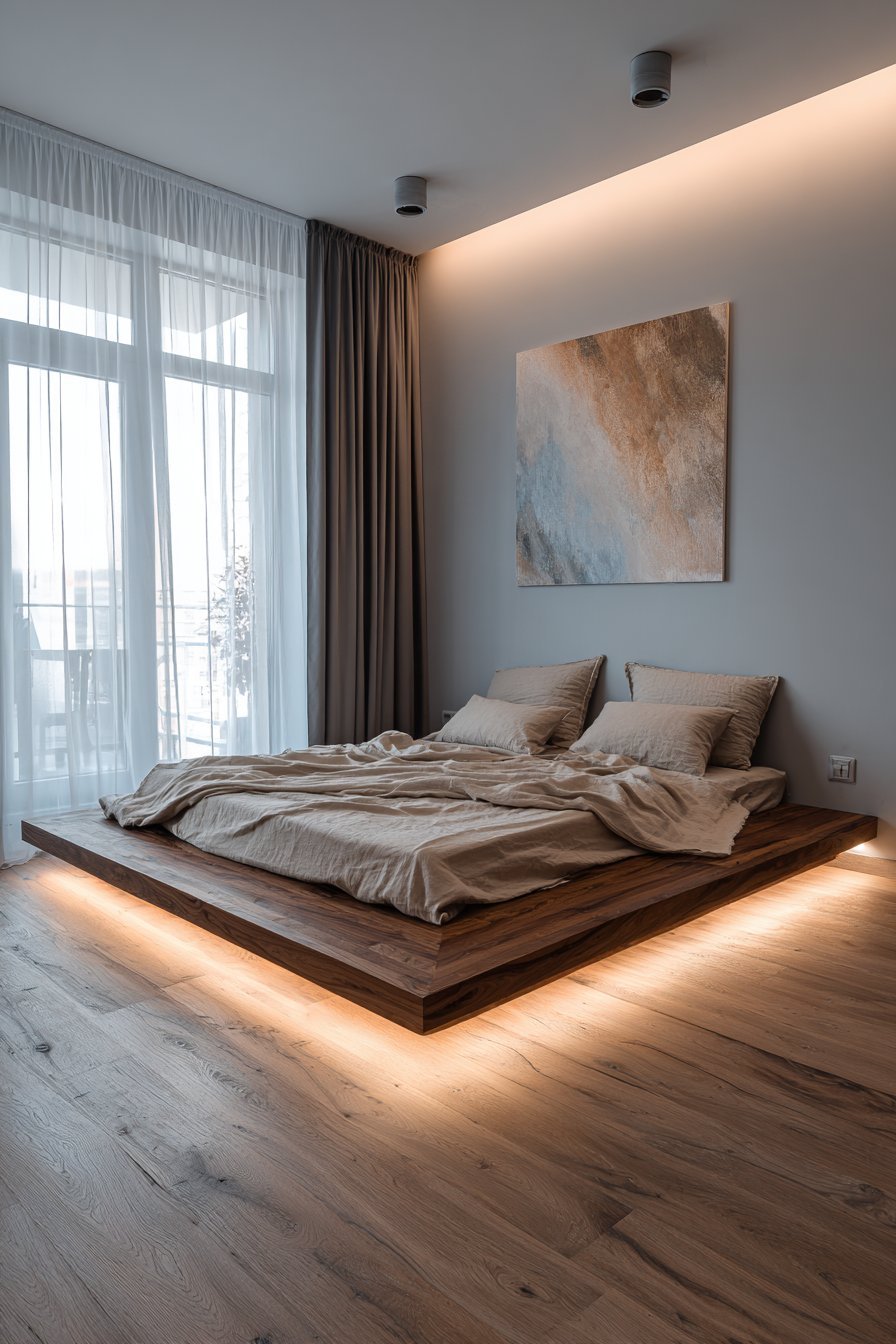 Floating Bed with Ambient Under-Lighting