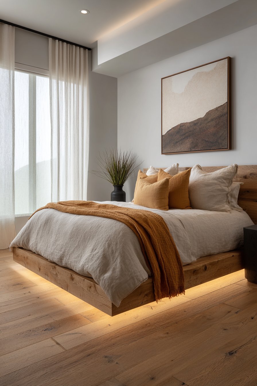 Floating Bed with Ambient Under-Lighting