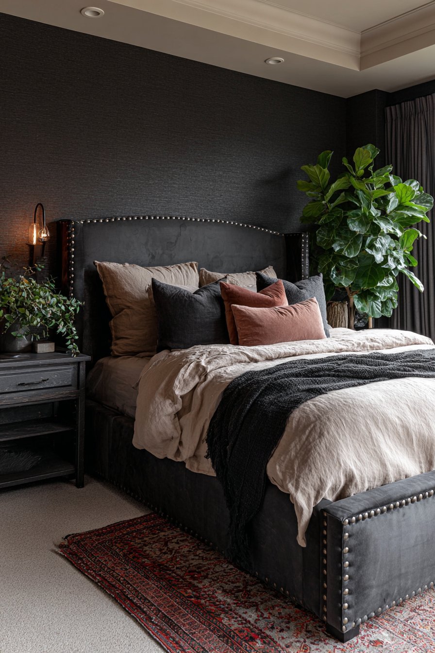 Espresso Grasscloth with Steel Accents