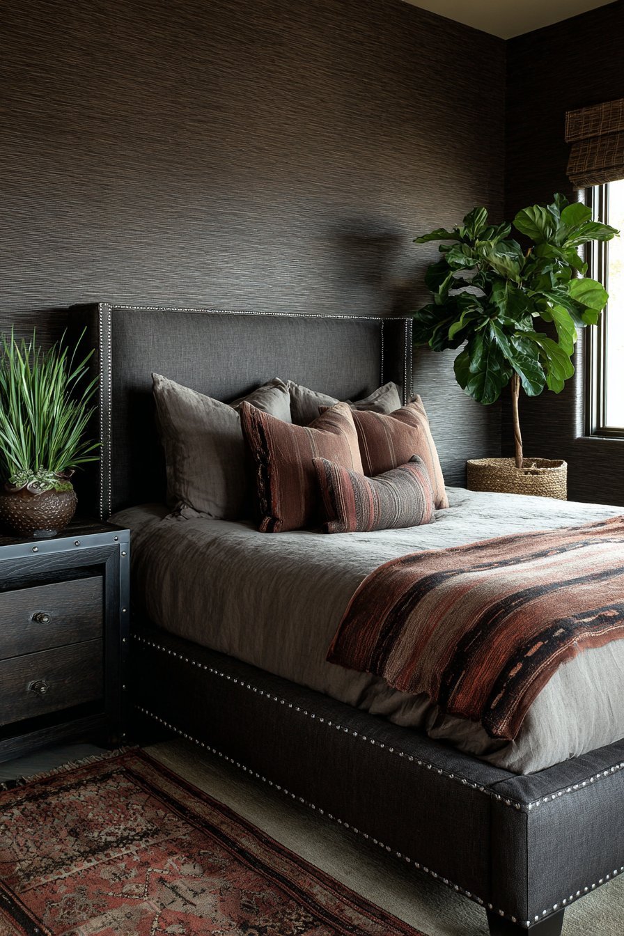 Espresso Grasscloth with Steel Accents