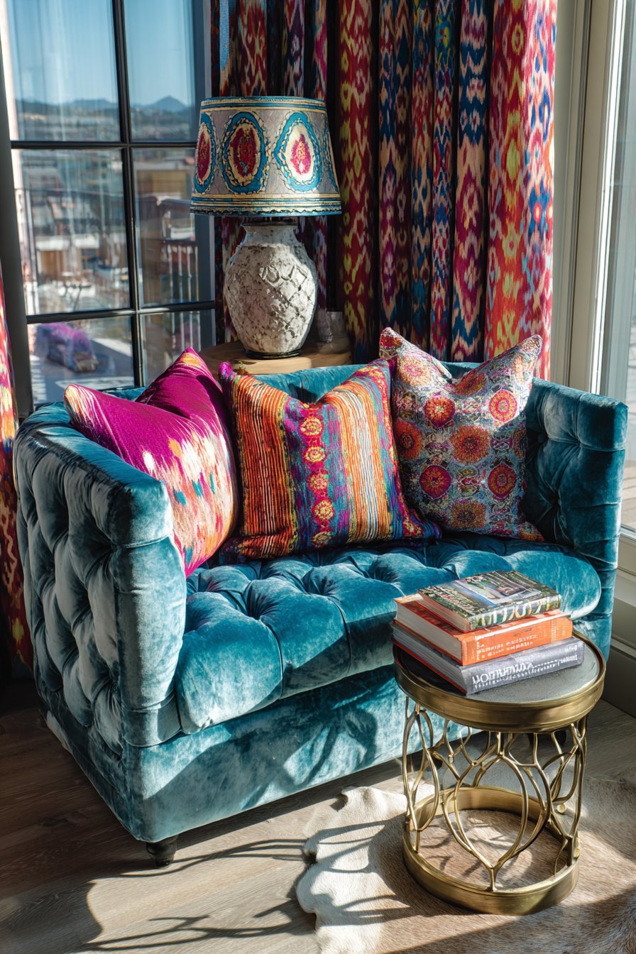 Peacock Blue Velvet Reading Nook