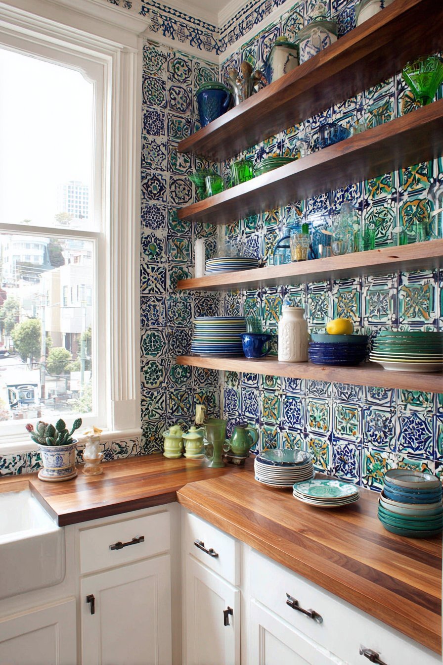 Compact Kitchen with Accent Tile Wall