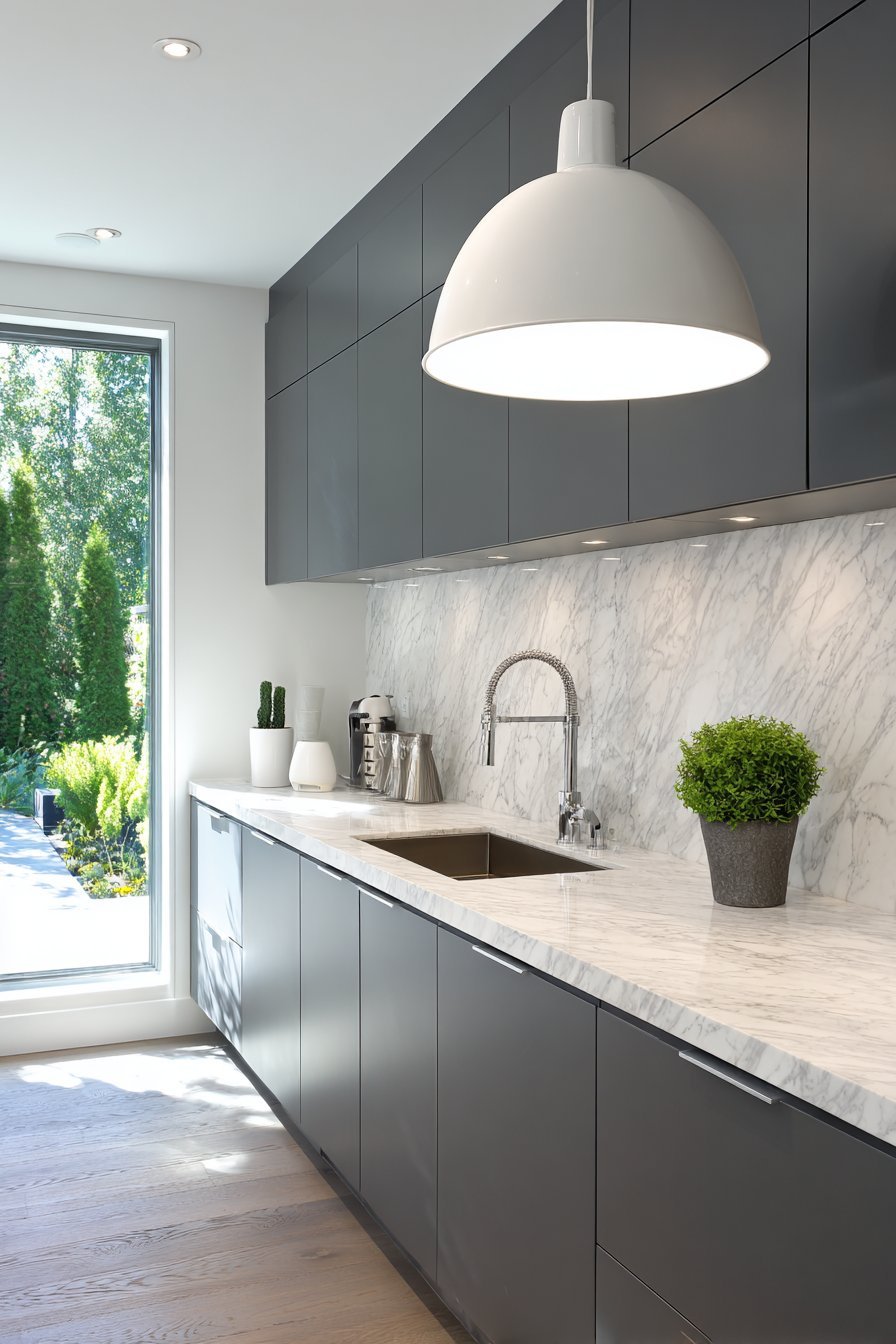 Charcoal and White Kitchen with Open Shelving