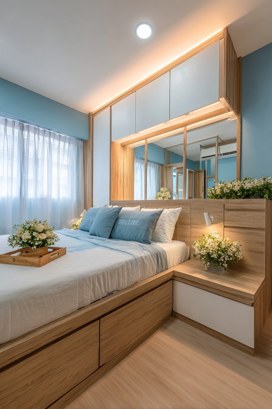 Corner L-Shaped Platform Bed