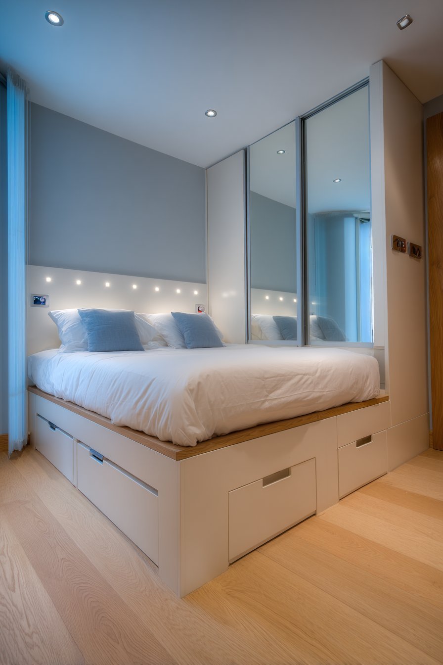 Corner L-Shaped Platform Bed