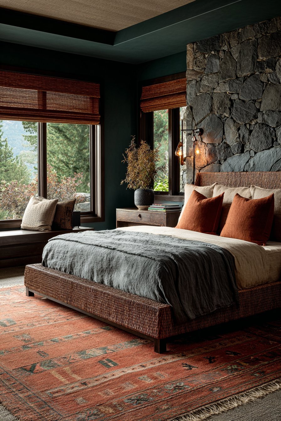 Forest Green with Rattan Headboard