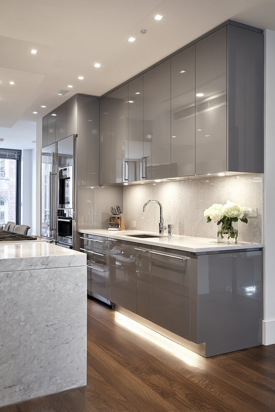 Contemporary High-Gloss Grey Kitchen