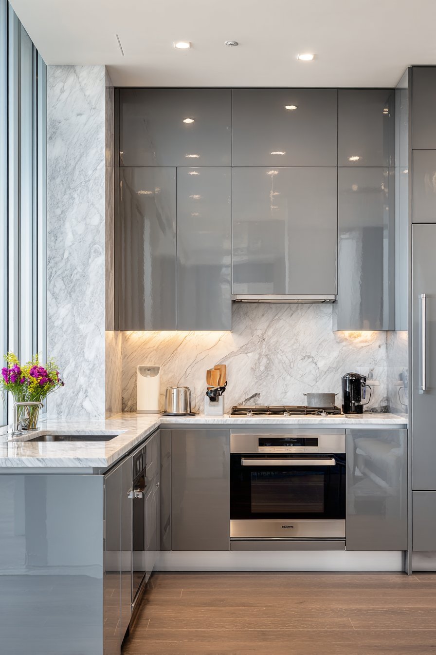 Contemporary High-Gloss Grey Kitchen
