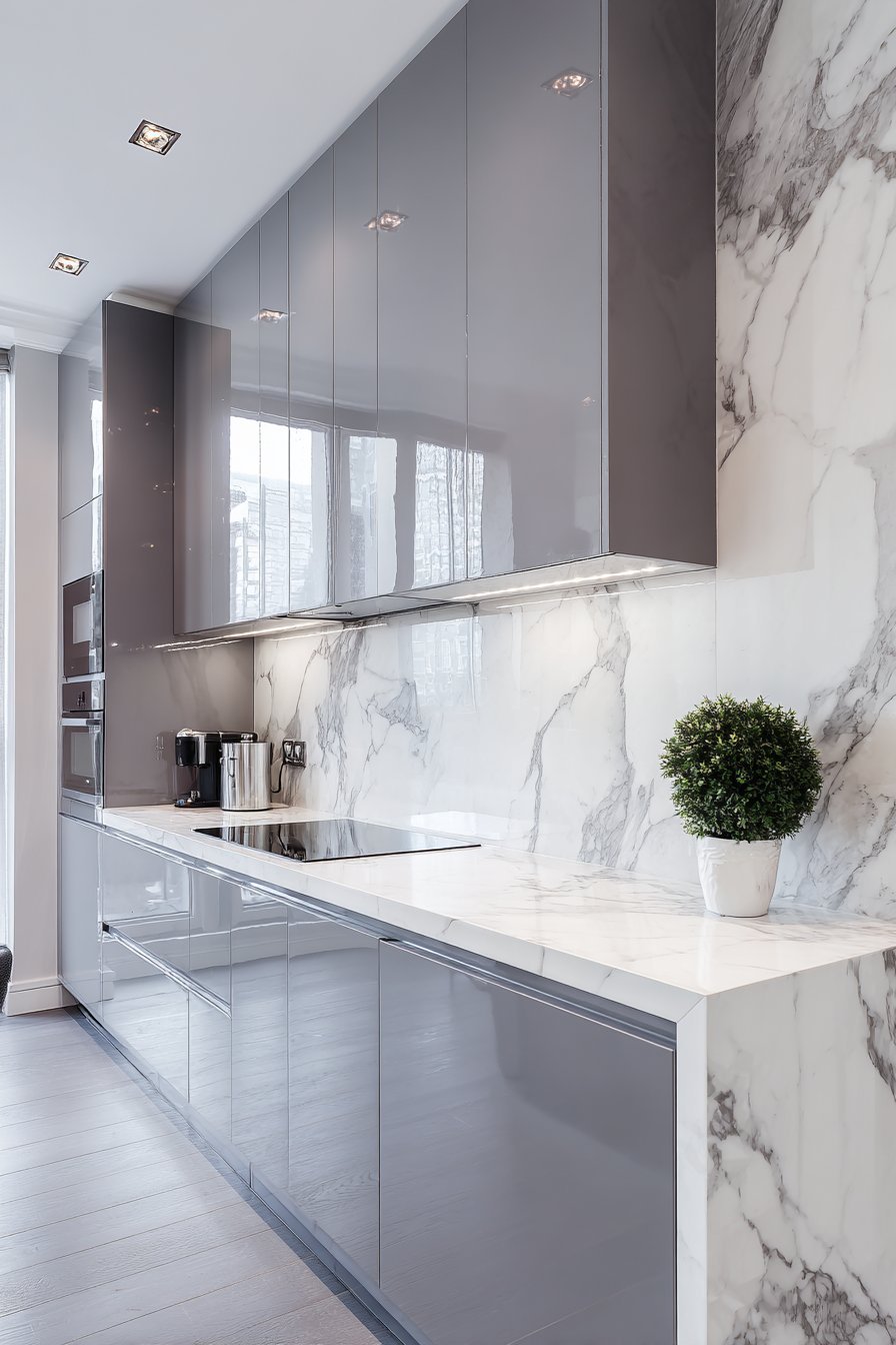 Contemporary High-Gloss Grey Kitchen
