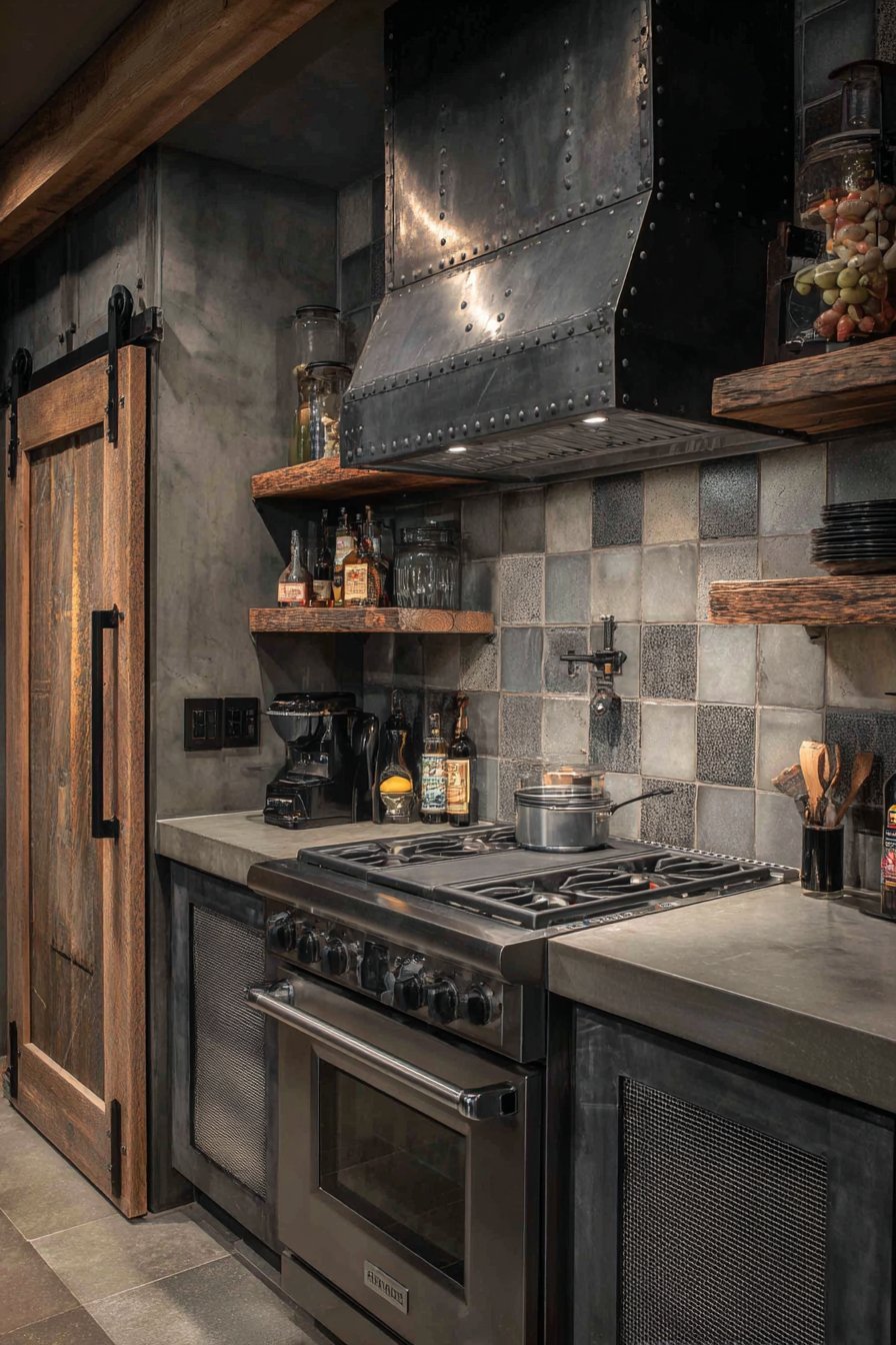 Riveted Steel Range Hood Statement