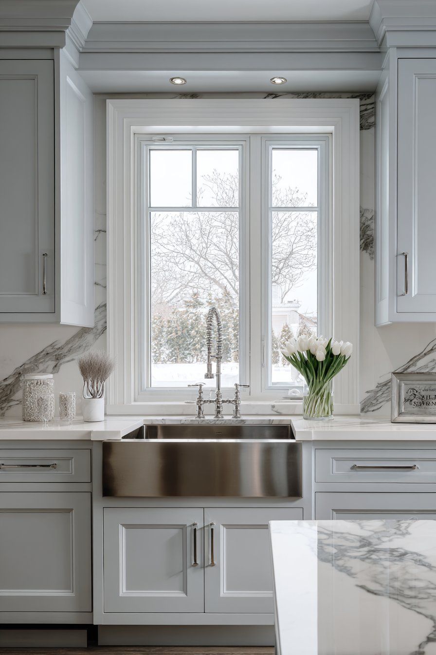 Farmhouse Sink Area in Pale Grey-Blue