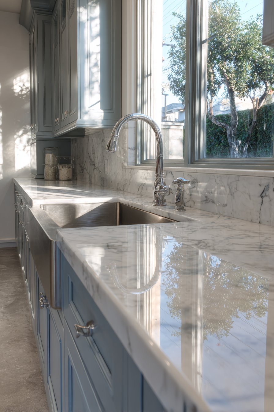 Farmhouse Sink Area in Pale Grey-Blue