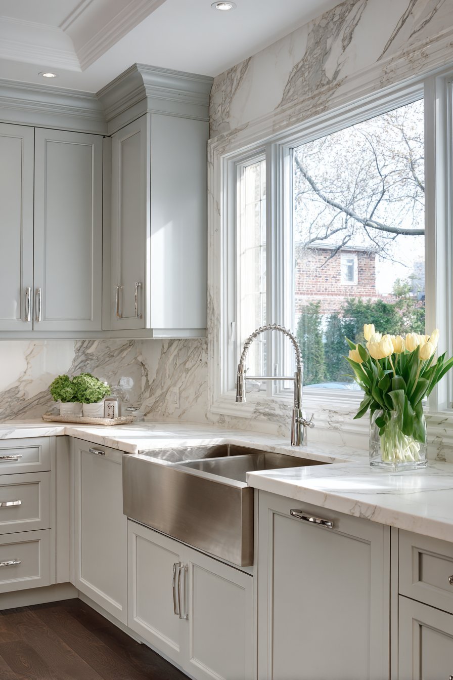 Farmhouse Sink Area in Pale Grey-Blue