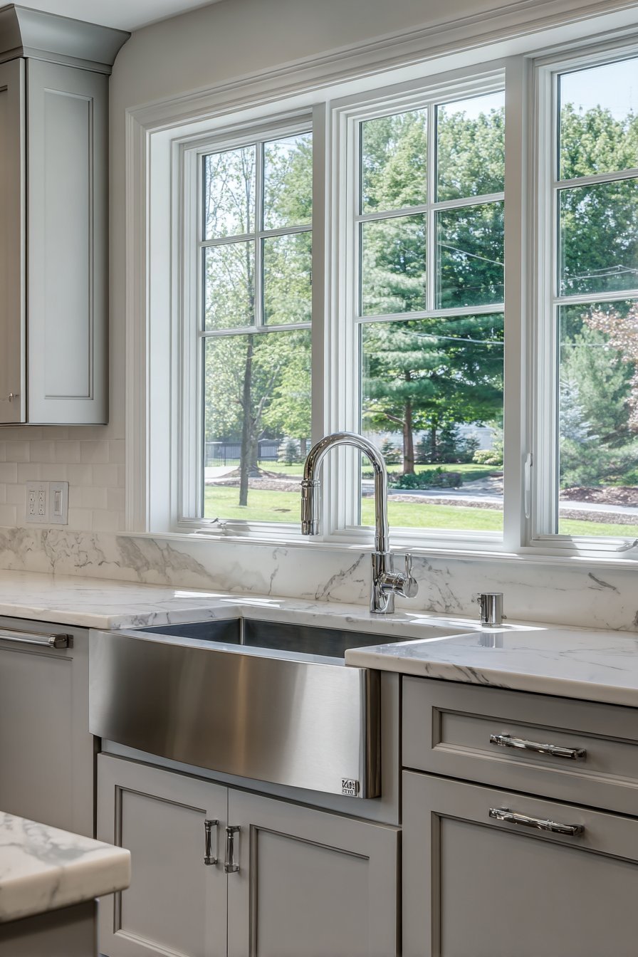 Farmhouse Sink Area in Pale Grey-Blue