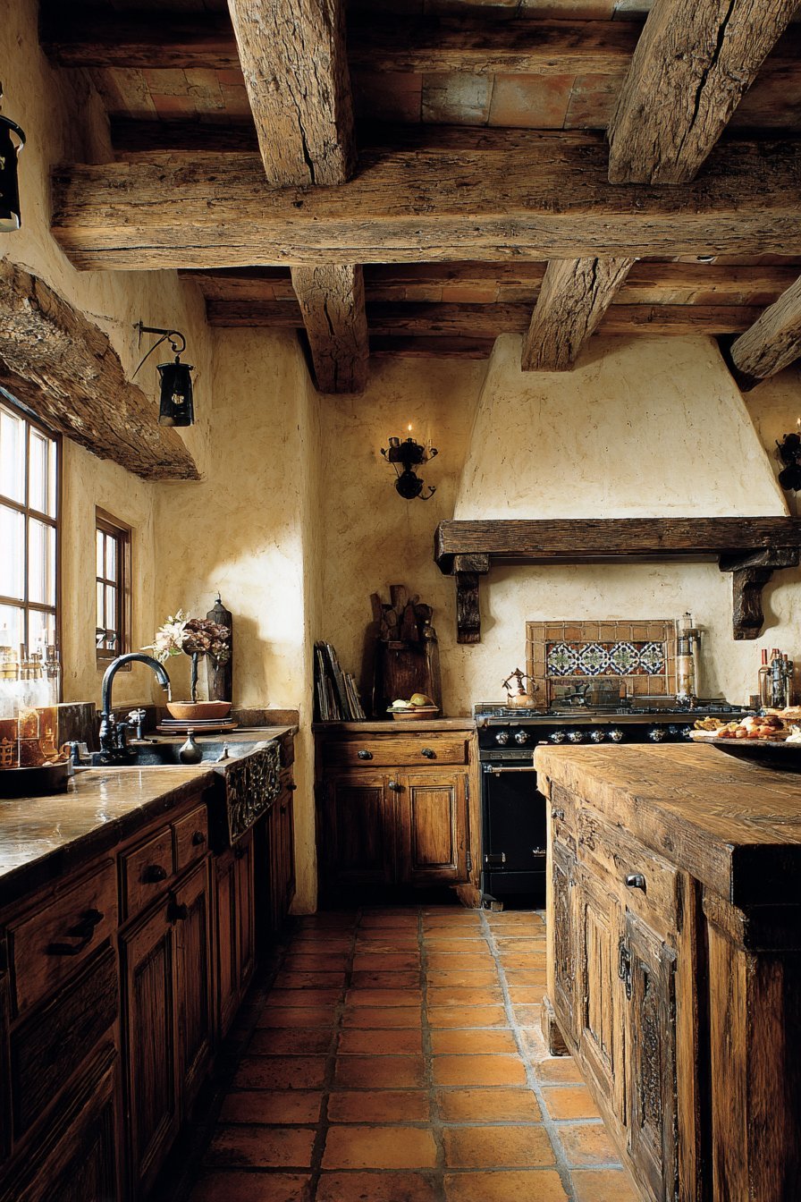 Rustic Beam and Clay Tile Kitchen