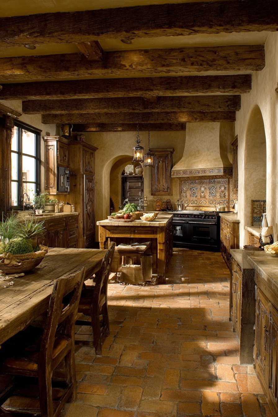 Rustic Beam and Clay Tile Kitchen