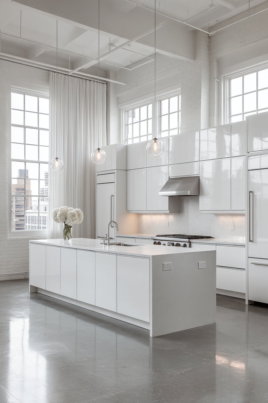 Monochromatic White Kitchen with Textured Elements