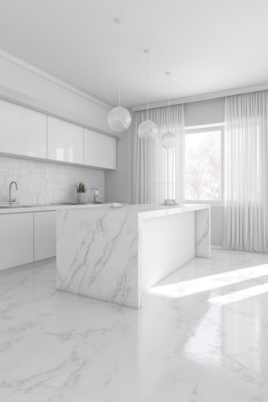 Monochromatic White Kitchen with Textured Elements