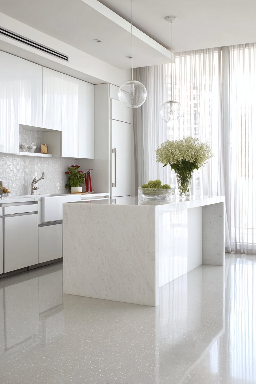 Monochromatic White Kitchen with Textured Elements