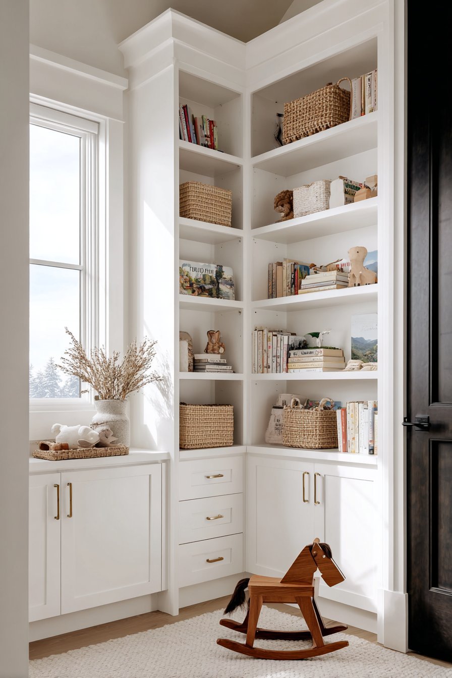 Floor-to-Ceiling Built-In White Bookcase