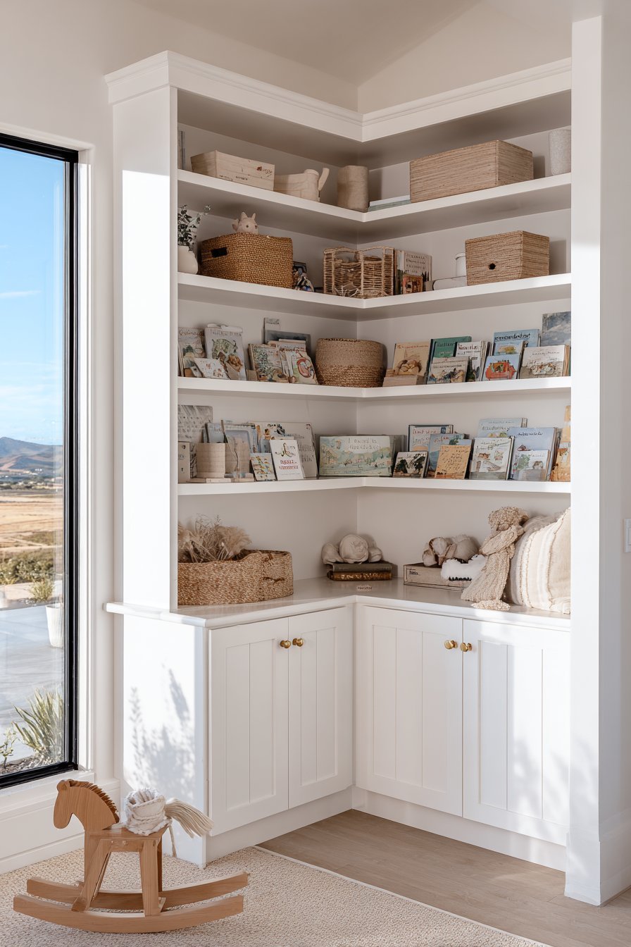 Floor-to-Ceiling Built-In White Bookcase