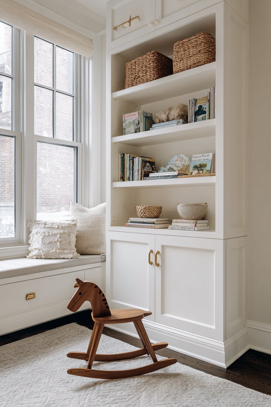 Floor-to-Ceiling Built-In White Bookcase