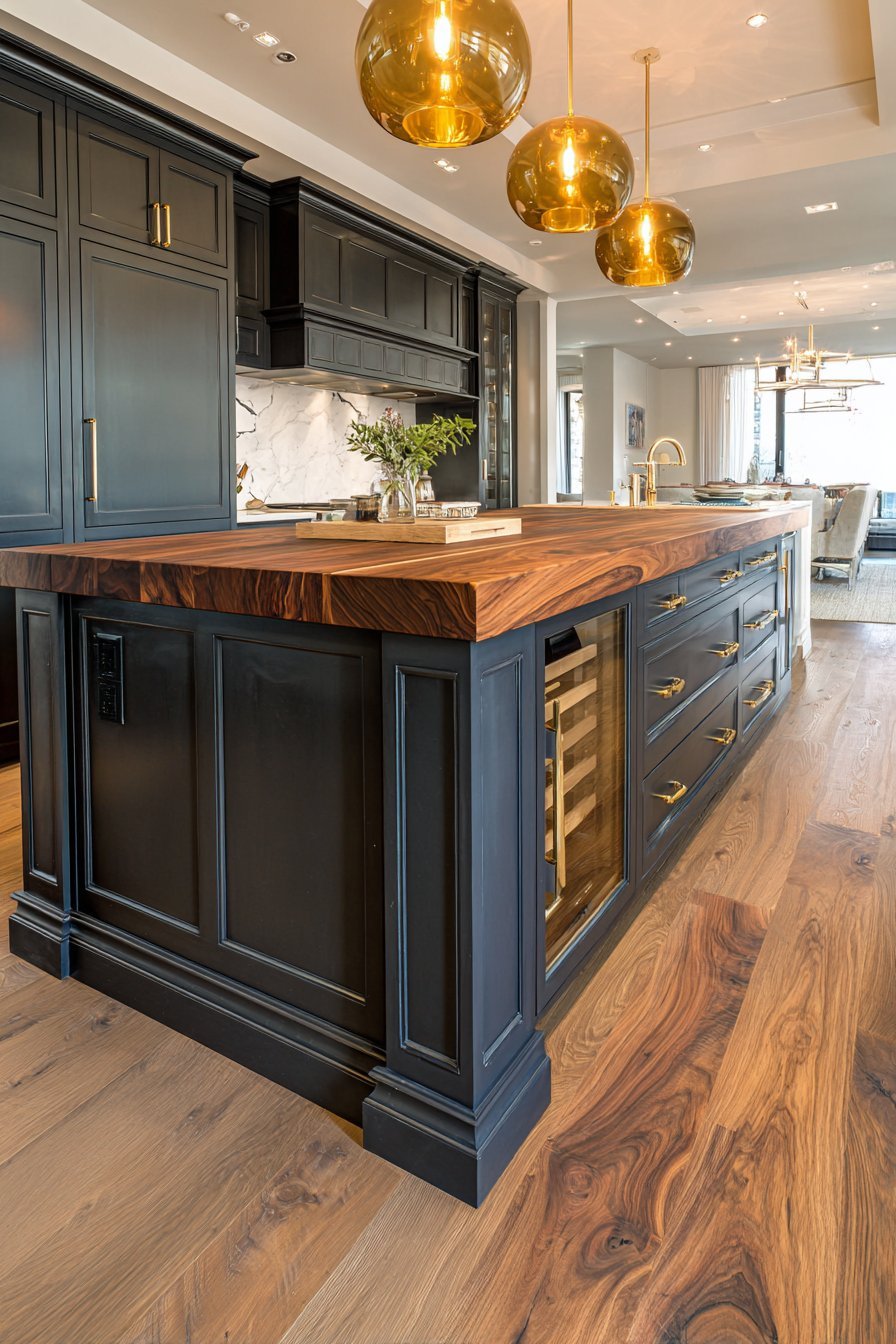 Walnut Butcher Block Island With Charcoal Base