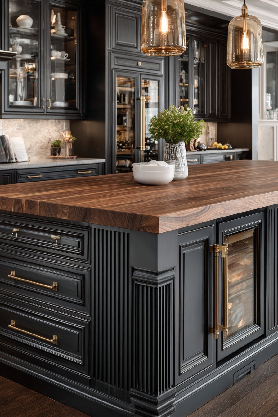 Walnut Butcher Block Island With Charcoal Base