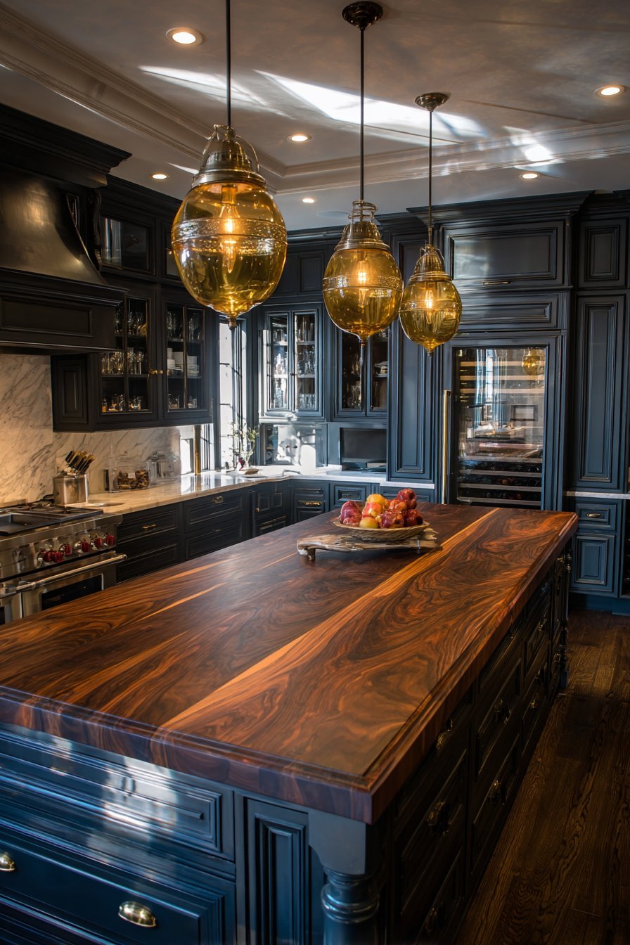 Walnut Butcher Block Island With Charcoal Base