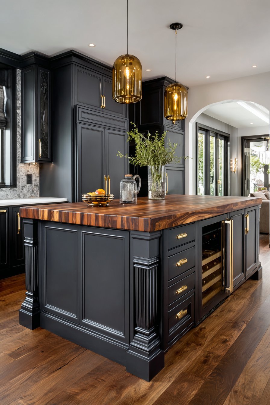 Walnut Butcher Block Island With Charcoal Base