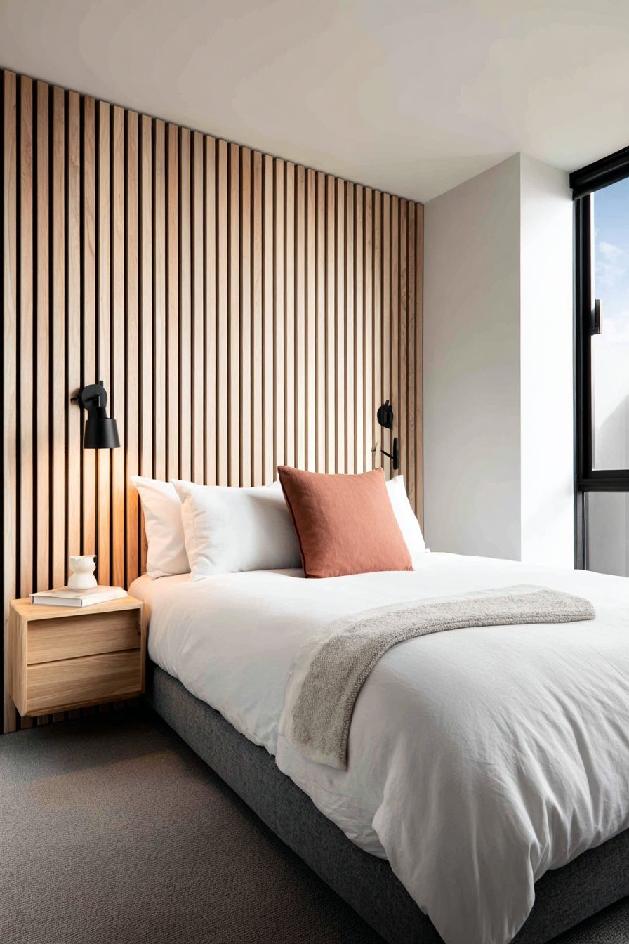 Vertical Wood Slat Feature Wall