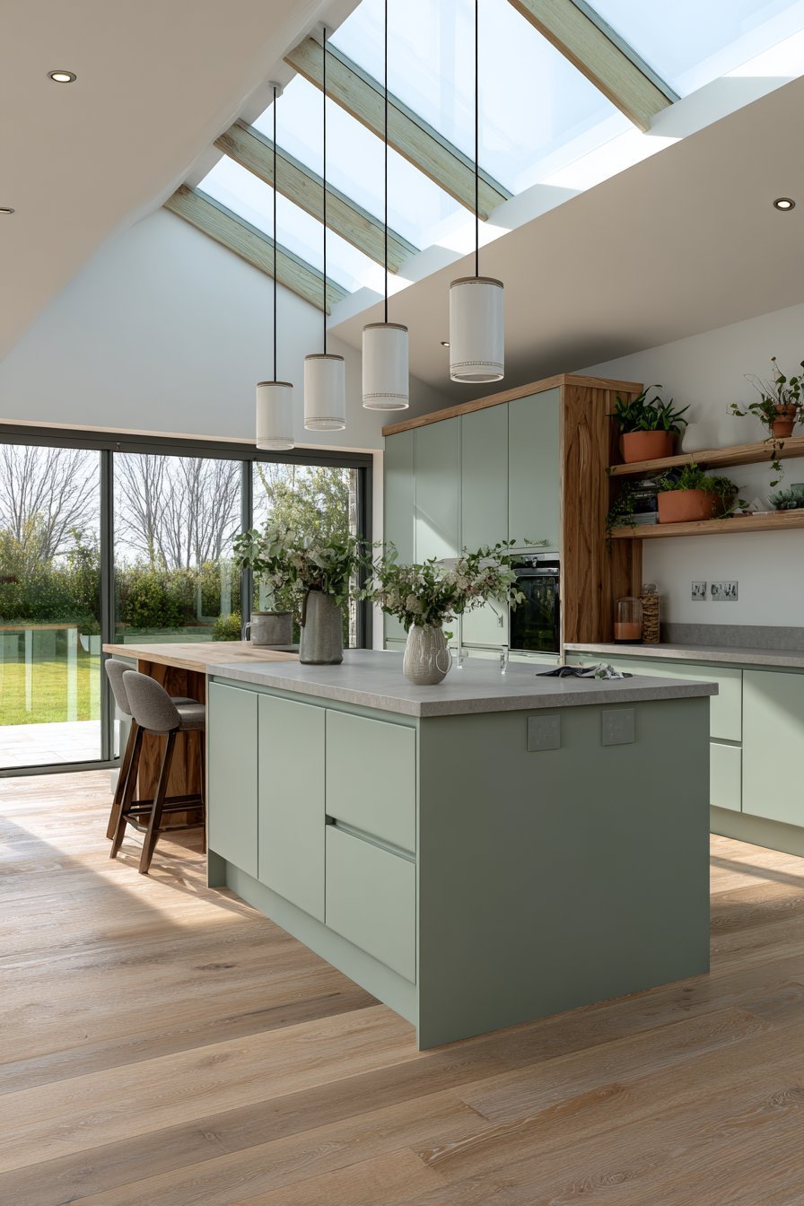 Minimalist Pale Sage Scandinavian Kitchen