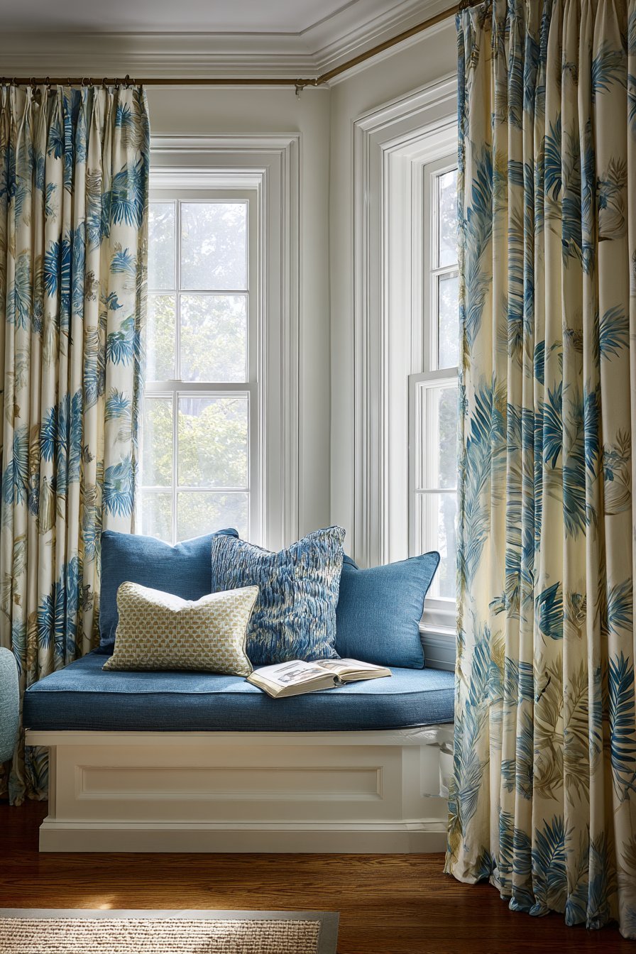 Floor-to-Ceiling Tropical Curtain Drama