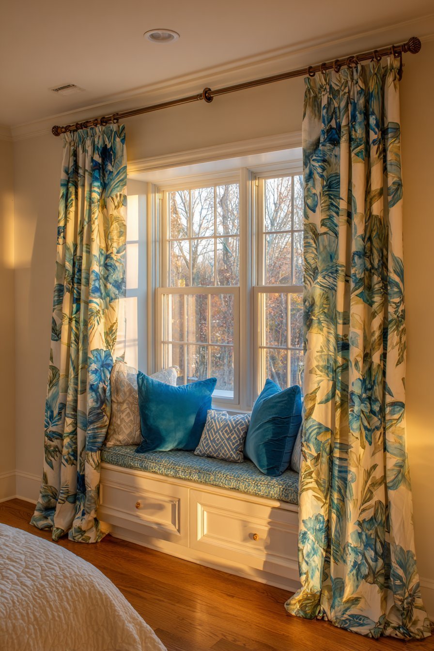 Floor-to-Ceiling Tropical Curtain Drama