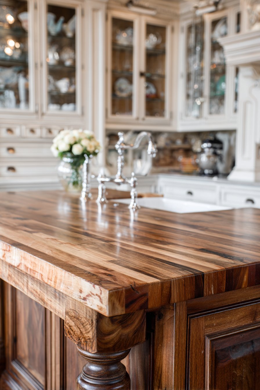 Traditional Kitchen with Butcher Block Island