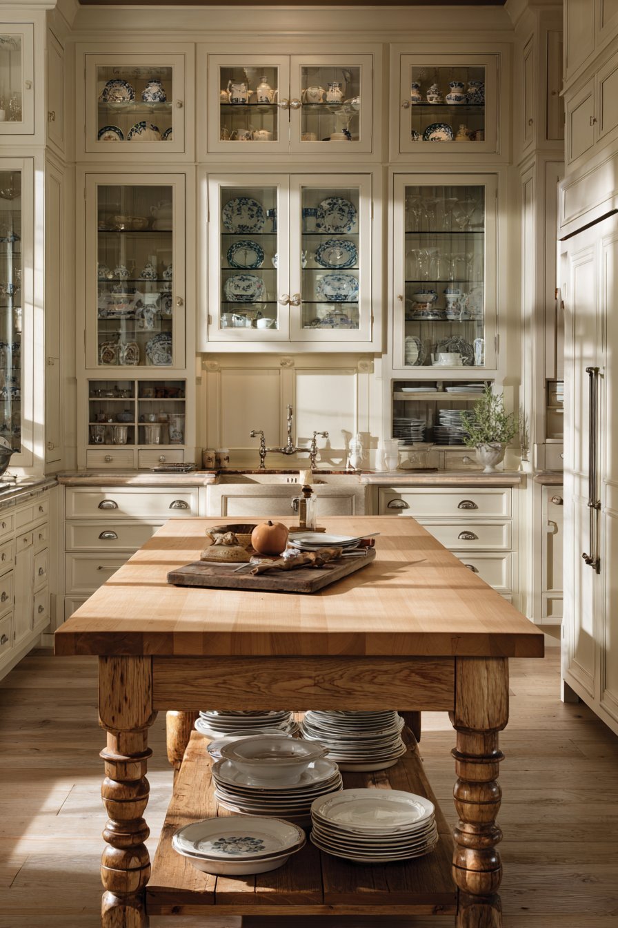 Traditional Kitchen with Butcher Block Island