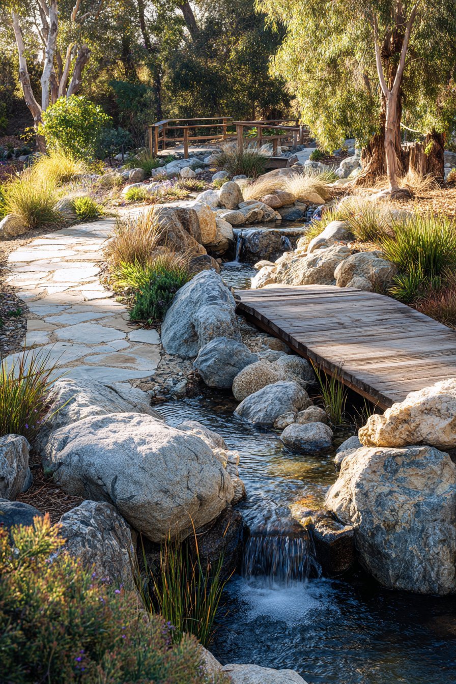 Naturalistic Pond with Waterfall and Native Plantings