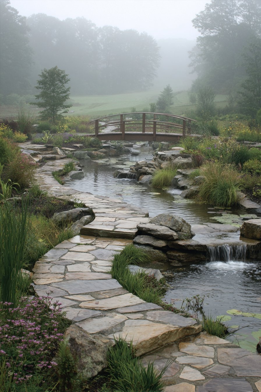 Naturalistic Pond with Waterfall and Native Plantings