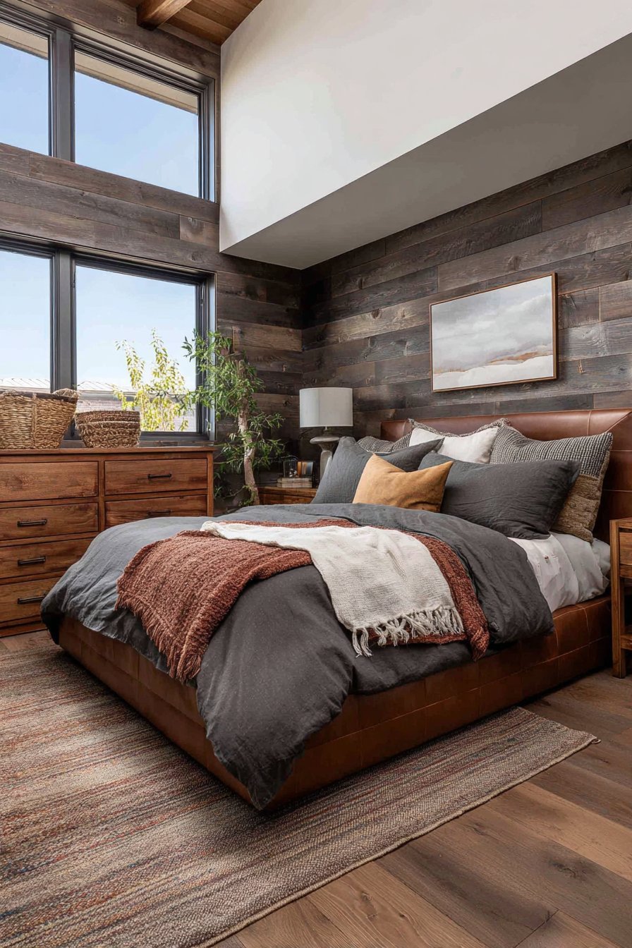 Chocolate Shiplap with Cognac Leather